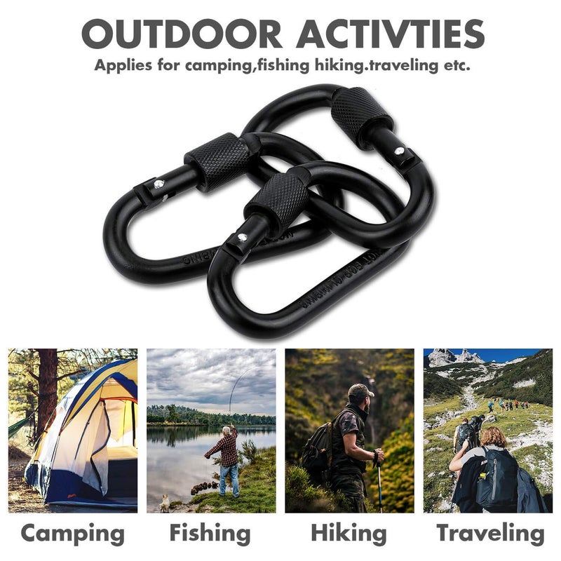 cridoz Carabiner Keychain Clip Hook, Cridoz 3pcs Locking Carabiner D Ring Clips with 9pccs Black Flat Key Ring for Water Bottles, Dog Tags and Car Keys (Assorted Sizes) - Image 3